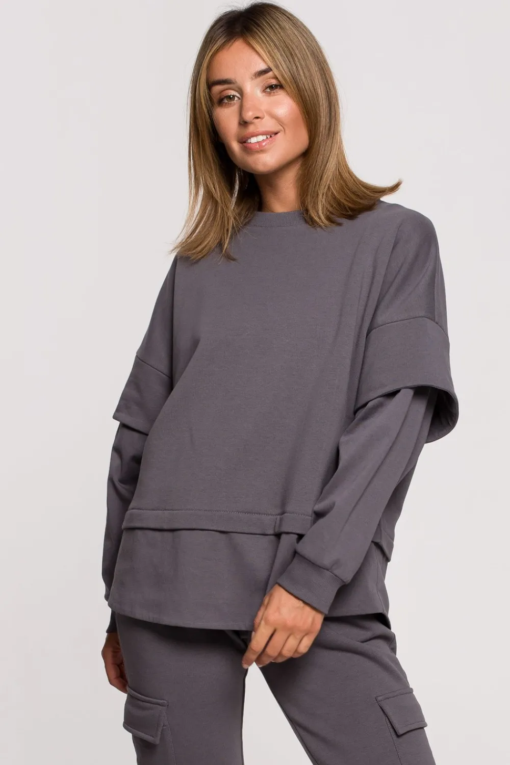 Clearance Buza z wartwowyi rękawai uniex - antracytowa Odzież Casualowa|Bluzy