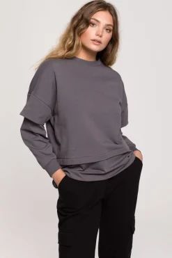 Clearance Buza z wartwowyi rękawai uniex - antracytowa Odzież Casualowa|Bluzy