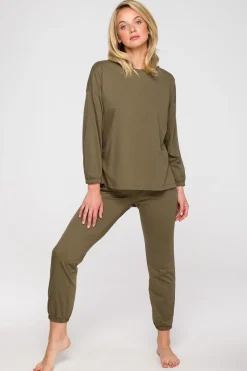 Hot Buzka do pania z długii rękawai - khaki Piżamy