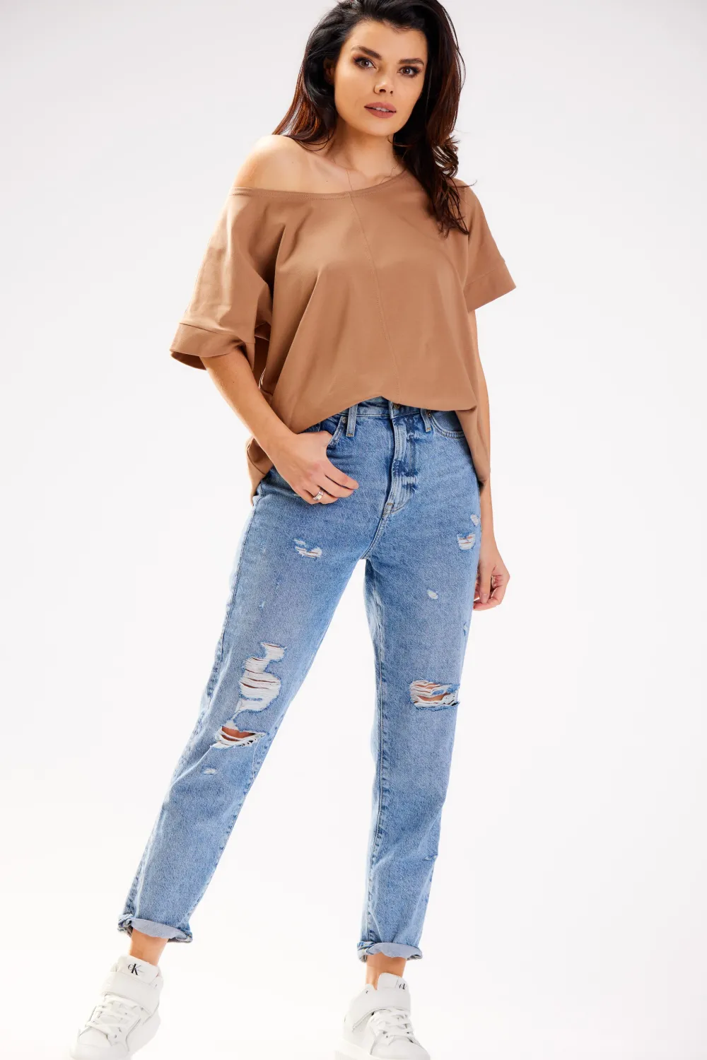Clearance Bluzka damska oversize - beżowa Odzież Casualowa|Dobry Skład
