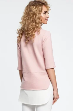 Clearance Buzka daka z podwójną wartwą - pudrowa Odzież Casualowa|Bluzki