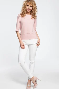 Clearance Buzka daka z podwójną wartwą - pudrowa Odzież Casualowa|Bluzki