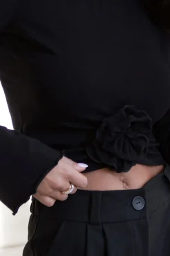 Clearance Buzka daka z różą - czarna Bluzki|Odzież Casualowa