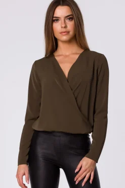 Outlet Buzka kopertowa z długi rękawe - khaki Bluzki