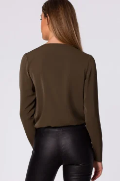 Outlet Buzka kopertowa z długi rękawe - khaki Bluzki