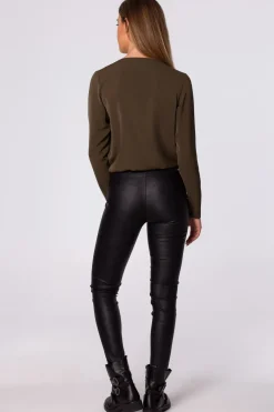 Outlet Buzka kopertowa z długi rękawe - khaki Bluzki
