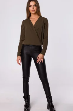 Outlet Buzka kopertowa z długi rękawe - khaki Bluzki