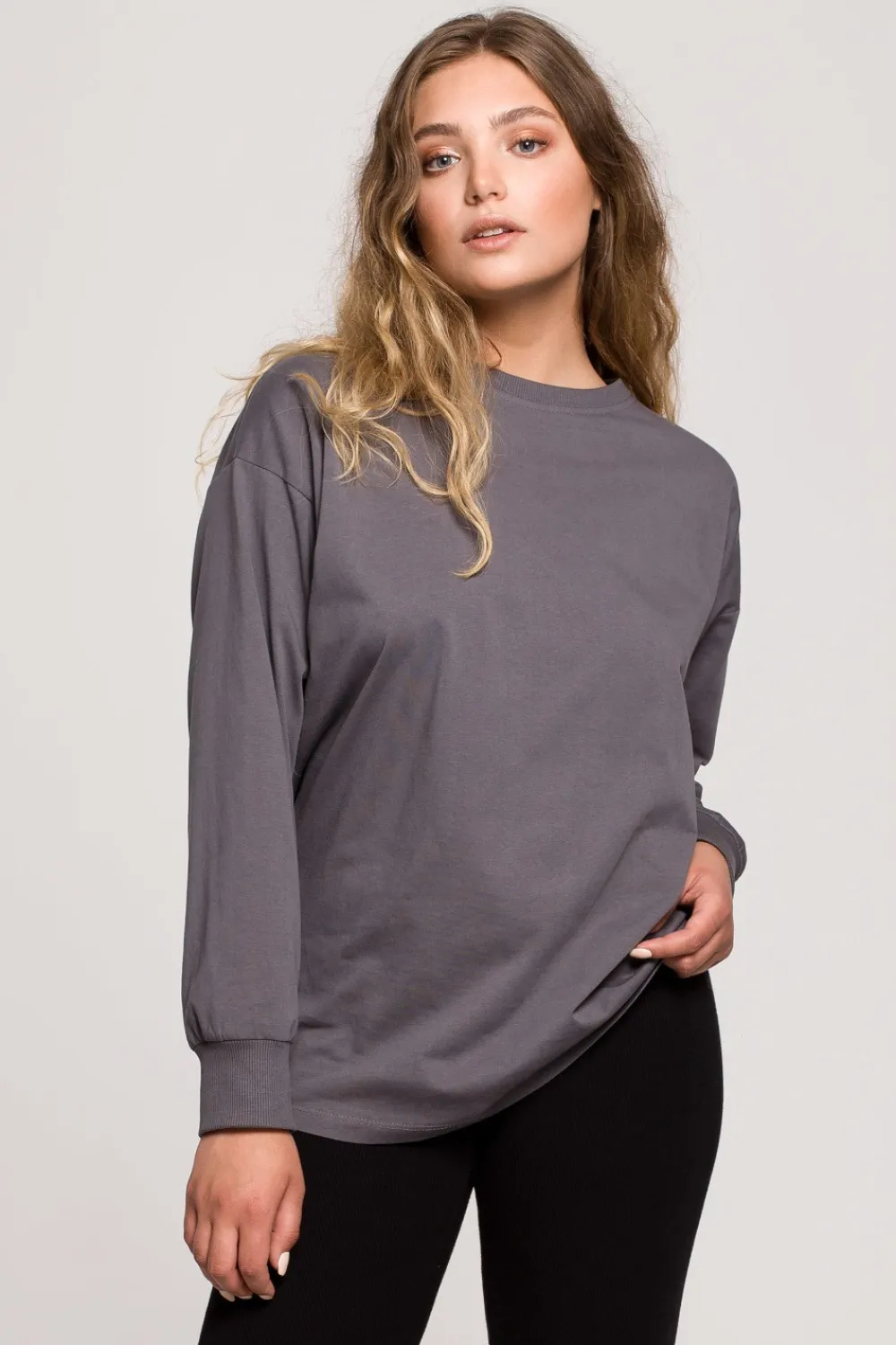 New Buzka ongeeve z nadrukie - antracytowa Odzież Casualowa|Bluzki