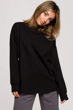Outlet Bluzka longsleeve z nadrukiem - czarna Odzież Casualowa|Bluzki