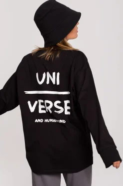 Outlet Bluzka longsleeve z nadrukiem - czarna Odzież Casualowa|Bluzki