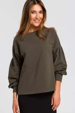 Sale Bluzka z bufiastymi rękawami - oliwkowa Bluzy