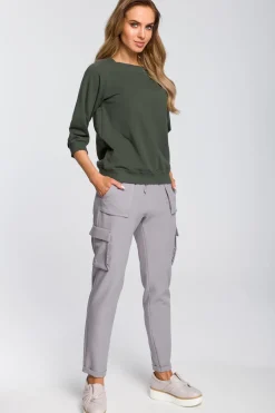Clearance Buzka z opadający raienie - iitarno-zieona Odzież Casualowa|Bluzy