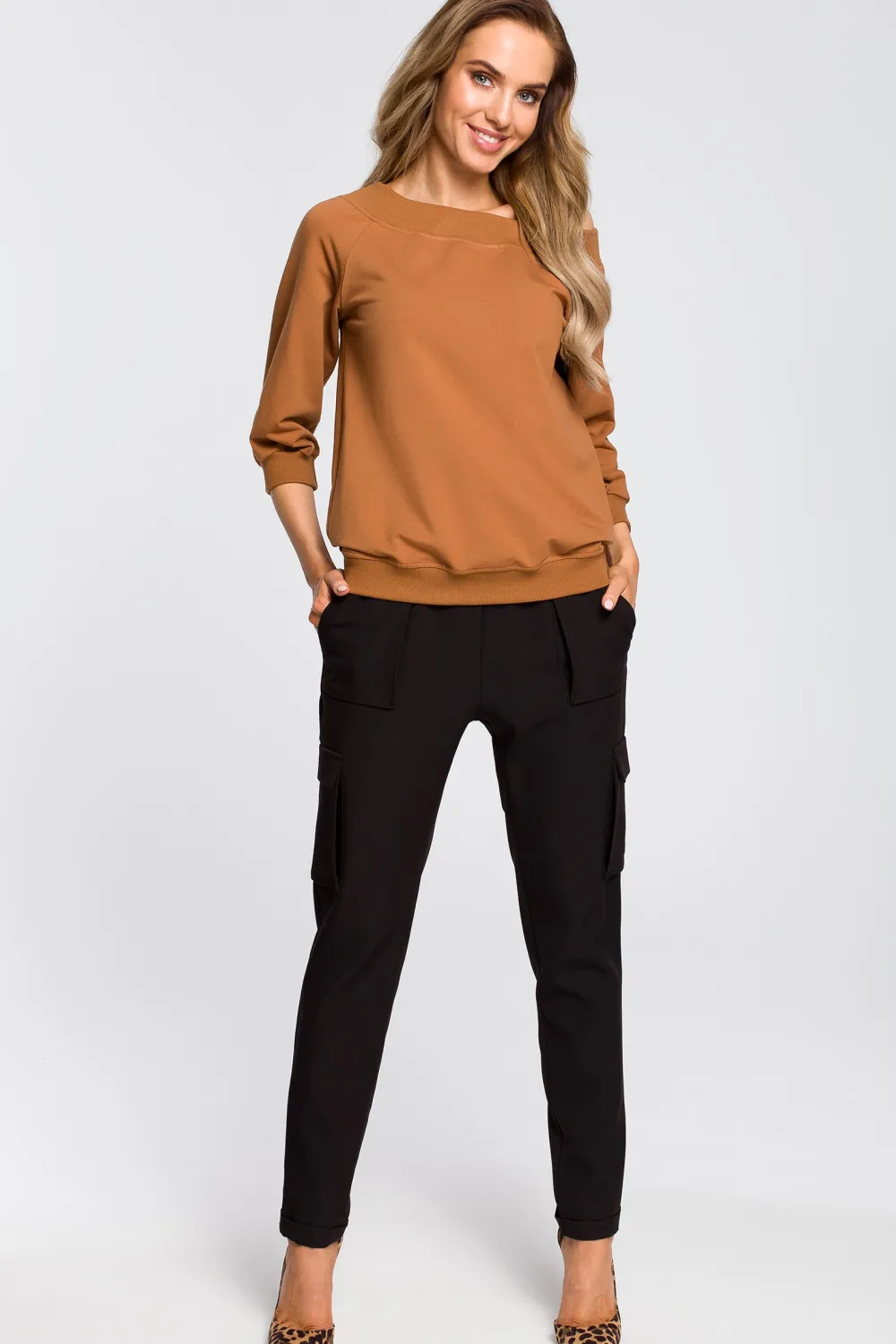 Online Buzka z opadający raienie - kareowa Odzież Casualowa|Bluzy