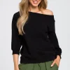 Bluzka z opadającym ramieniem - czarna Odzież Casualowa|Bluzy