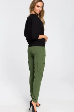 Bluzka z opadającym ramieniem - czarna Odzież Casualowa|Bluzy
