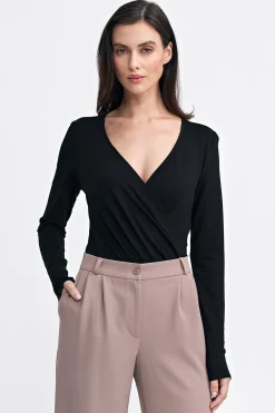 Body dakie z kopertowy dekote - czarne Body|Bluzki