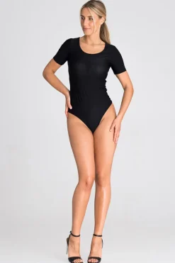 Clearance Body damskie z krótkim rękawem - czarne Do Pracy|Body