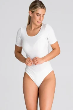 Clearance Body damskie z krótkim rękawem - ecru Do Pracy|Body