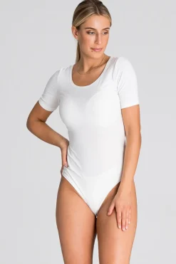 Clearance Body damskie z krótkim rękawem - ecru Do Pracy|Body