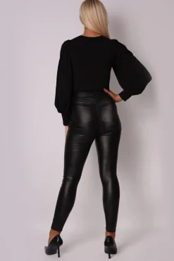Body dakie z zerokii rękawai - czarne Body|Odzież Casualowa