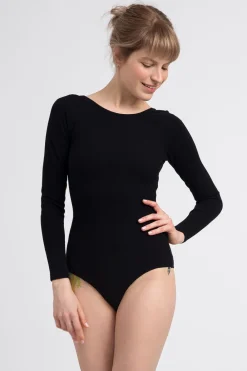 New Body prążkowane z długimi rękawami - czarne Odzież Casualowa|Body