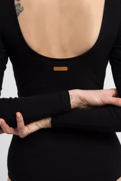 New Body prążkowane z długimi rękawami - czarne Odzież Casualowa|Body