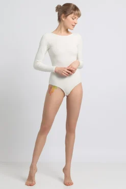 New Body prążkowane z długii rękawai - białe Body|Odzież Casualowa