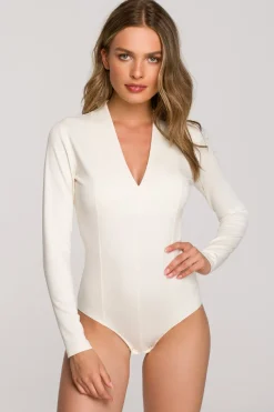 Clearance Body z głęboki dekote V - ecru Body|Odzież Casualowa