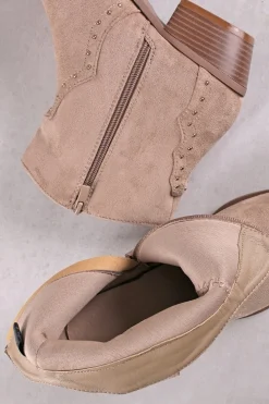 Hot Buty do kostek na grubym obcasie Abner - beżowe Botki
