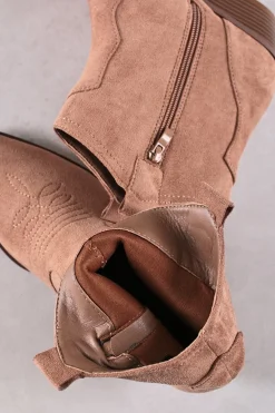 Hot Buty do kostek na grubym obcasie Abner - brązowe Botki