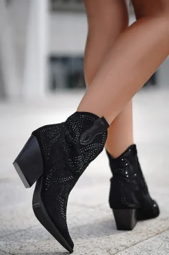 Buty do kostek z kamieniami Adaeze - czarne Botki