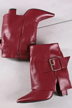 Buty do kostek z ozdobną klamrą Dorottea - bordowe Botki