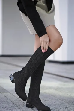 Online Buty na wysokim obcasie - czarne Kozaki|Botki