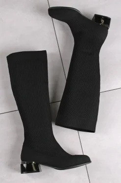 Online Buty na wysokim obcasie - czarne Kozaki|Botki
