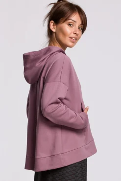 Clearance Ciepła bluza z kieszenią kangurek i kapturem - wrzosowa Odzież Casualowa|Bluzy