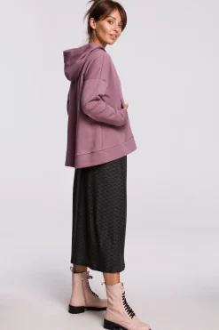 Clearance Ciepła bluza z kieszenią kangurek i kapturem - wrzosowa Odzież Casualowa|Bluzy