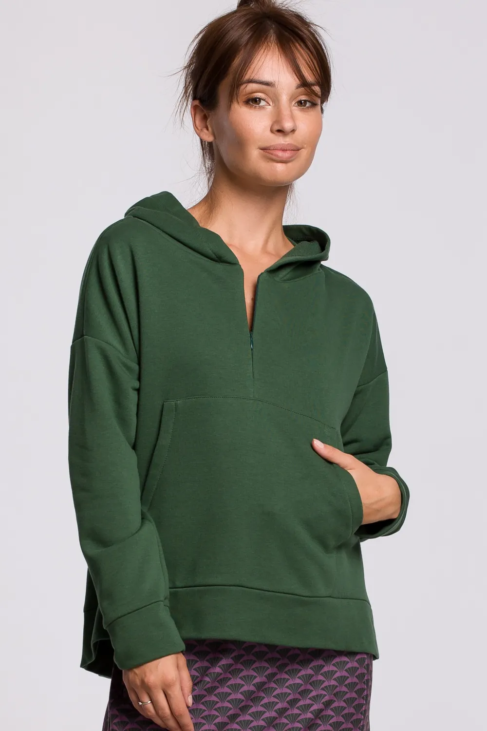 Ciepła bluza z kieszenią kangurek i kapturem - trawiasta Odzież Casualowa|Bluzy