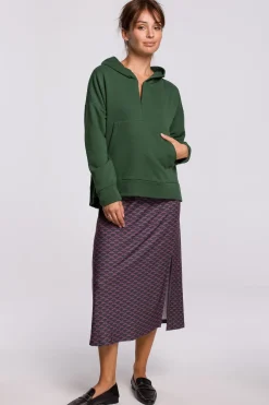 Ciepła bluza z kieszenią kangurek i kapturem - trawiasta Odzież Casualowa|Bluzy