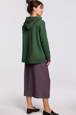 Ciepła bluza z kieszenią kangurek i kapturem - trawiasta Odzież Casualowa|Bluzy