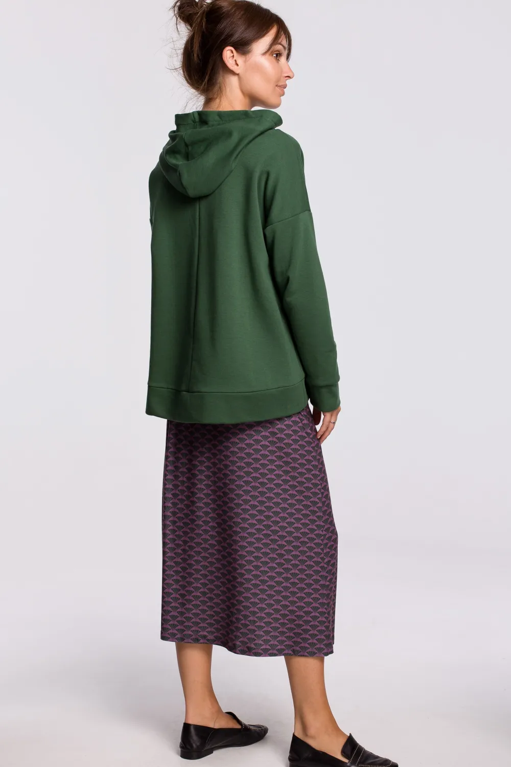 Ciepła bluza z kieszenią kangurek i kapturem - trawiasta Odzież Casualowa|Bluzy