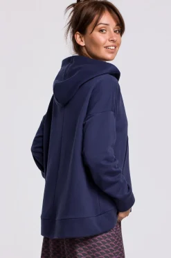 Hot Ciepła bluza z kieszenią kangurek i kapturem - niebieska Odzież Casualowa|Bluzy