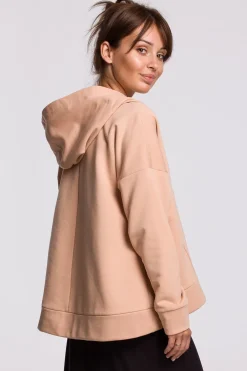 Discount Ciepła bluza z kieszenią kangurek i kapturem - beżowa Odzież Casualowa|Bluzy