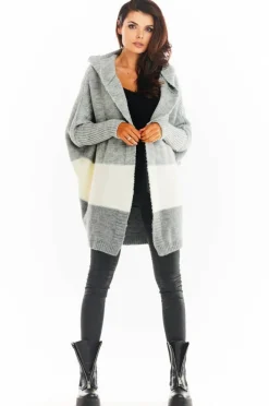Discount Ciepły kardigan oversize - szary Swetry