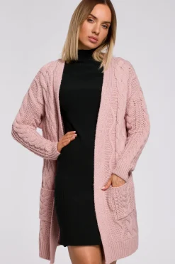 Clearance Ciepły niezapinany kardigan - różowy Swetry