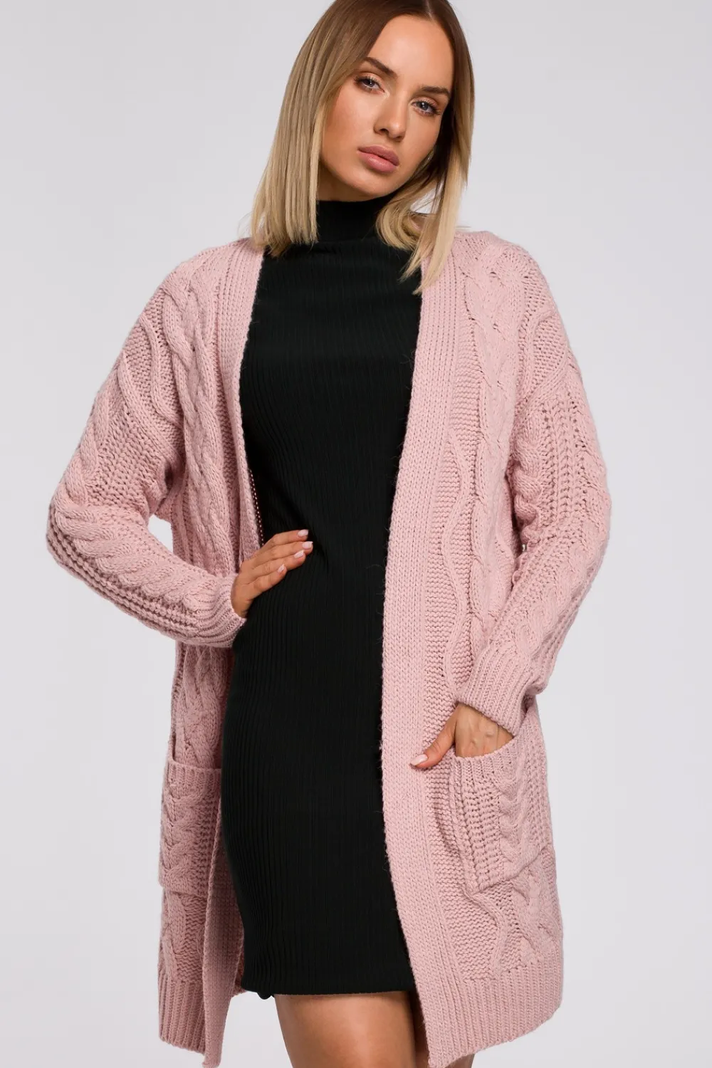 Clearance Ciepły niezapinany kardigan - różowy Swetry