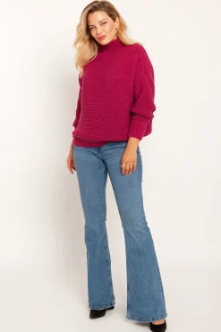 Discount Ciepły sweter z golfem - amarantowy Swetry