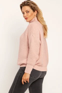 Hot Ciepły sweter z golfem - różowy Swetry