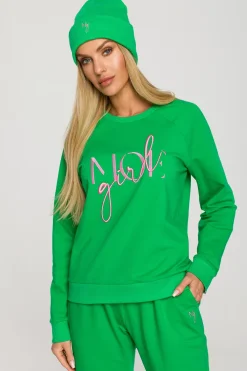 Discount Czapka beanie z haftem - soczysto-zielona Akcesoria|Dobry Skład