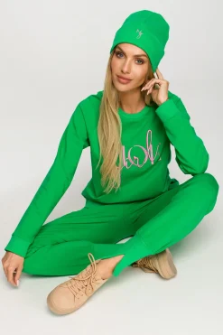 Discount Czapka beanie z haftem - soczysto-zielona Akcesoria|Dobry Skład