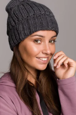 Sale Czapka splot łańcuszek z wywinięciem - grafitowa Akcesoria